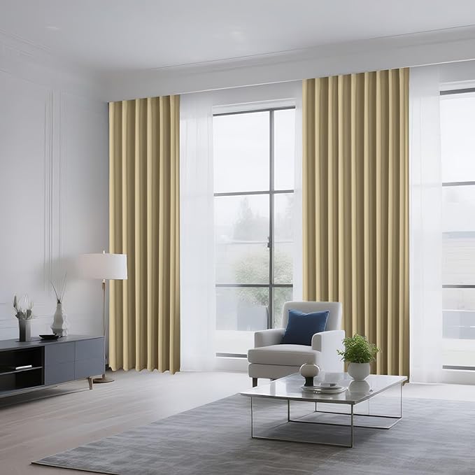 CUCRAF Beige Blackout Curtains 84 inch Length 2 Panels Set, Rod Pocket Room Darkening Drapes for Bedroom Living Room, Insulated Thermal Light Blocking Window Curtain (W52 x L84 Inch)