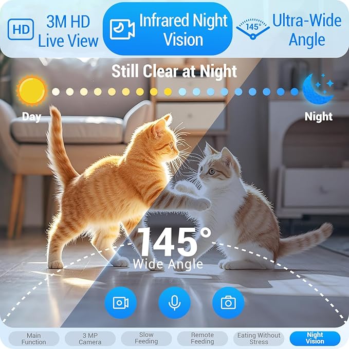 Automatic Cat Feeder with 2 Camera for 2 Cats: 5G WiFi Automatic Dog Feeder with Night Vision & Slow Feed, 7L Auto Cat Food Dispenser for Multiple Pet, Detachable for Easy Cleaning - 29 Cup