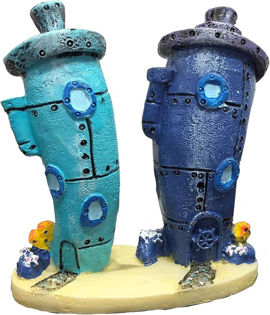 Penn-Plax Spongebob Bikini Bottom Homes - Aquarium Decor - Durable Resin Aquarium Ornament for Betta Bowls, Small Fish Tanks, or Nautical Displays - Safe for Freshwater & Saltwater - Blue, 3-Inch