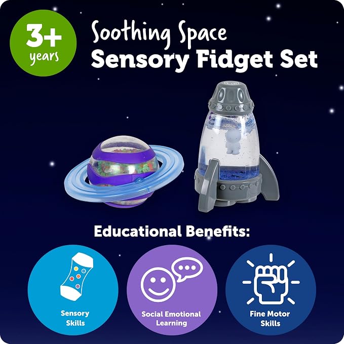 Learning Resources Soothing Space Sensory Fidget Set: Calming Sensory Toys, Tactile STEM Fidgets for Kids, Cute Planet Spinner, Calm Down Corner Supplies & Cool Gifts for Toddlers Ages 3+