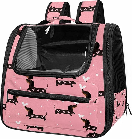 Dachshund Dogs and Hearts Pet Travel Carrier Soft Sided Portable Bag for Cats, Small Dogs, Kittens or Puppies