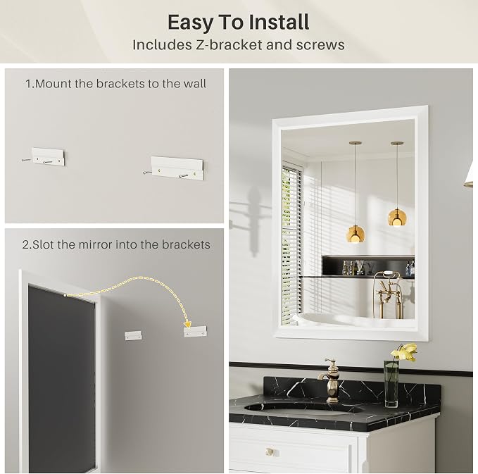 24x30 Inch White Bathroom Mirror
