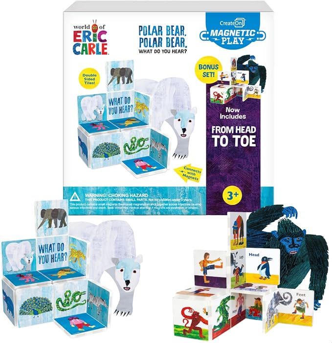 CreateOn Eric Carle Polar Bear with Head to Toe Bonus Set Magnetic Tiles, Building Set for Kids, Magnetic Building Toys for Kids, STEM Toys for Boys and Girls Ages 3+, 24 Piece