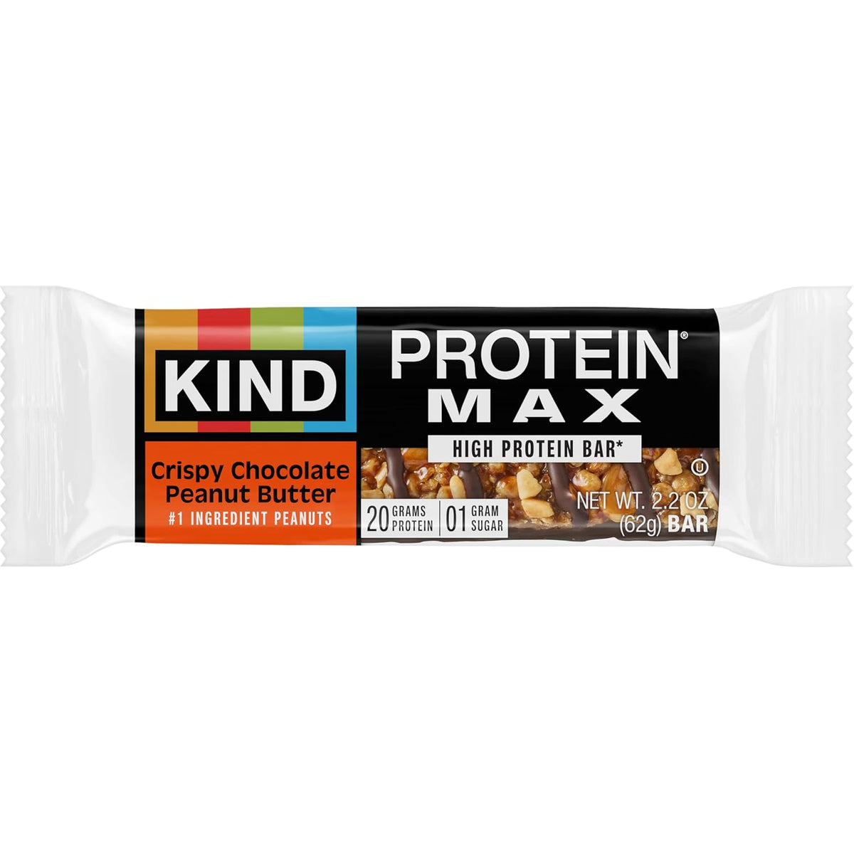 KIND Protein MAX Crispy Chocolate Peanut Butter Snack Bars, 20g of Protein, Keto Friendly, 1g of Sugar Per Bar, Gluten Free, 12 Count Box
