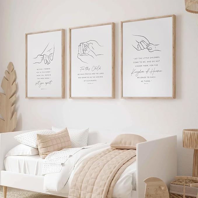 Joocrise Nursery Scripture Wall Art Set of 3 Nursery Bible Verse Wall Decor