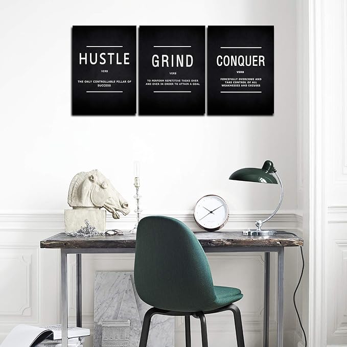 KAWAHONE Grind Hustle Conquer Wall Art, Success Canvas Painting Wall Decor