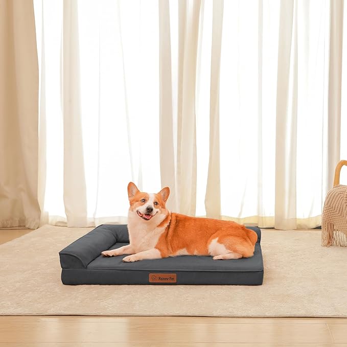 Chew Proof Dog Bed, 3" Memory Foam Dog Bed for Medium and Large Dogs, Removable and Washable Microsuede Cover, Waterproof Liner, Nonskid Bottom, 41x27 Inches XL Dark Grey