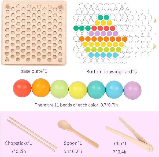 QZMTOY Wooden Peg Board Beads Game, Learning Montessori Toys,Color Sorting Stacking Matching Toys for Toddlers, Counting Toy for Kids, Educational Games for Fine Motor Math, Gift for Girls and Boys