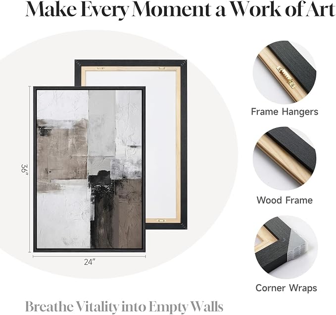 Framed Abstract Black and White Brown Wall Art