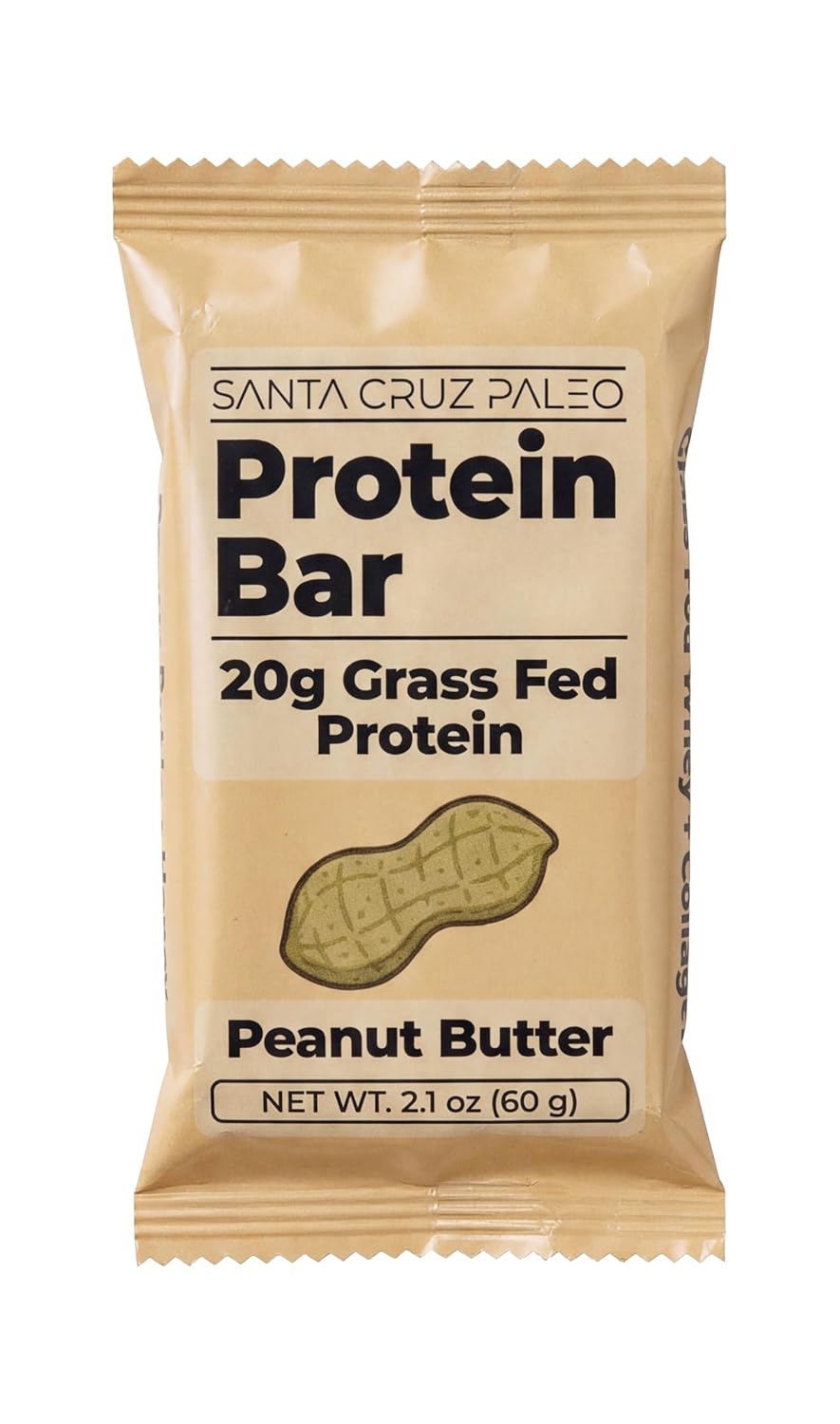 Santa Cruz Paleo Protein Bar – 20g Grass-Fed Whey & Collagen Protein – Wildflower Honey Sweetened, No Seed Oils, High Protein Snack Bar (Peanut Butter Flavor, Pack of 10)