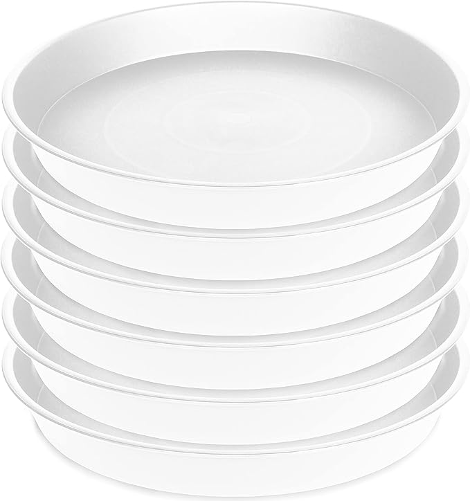 6 Pack of 7 inch Plant Saucer, Heavy Duty Plastic Plant Water Tray 7 inch Round, Flower Plant Saucers for Indoors No Holes, Plant Dishes Saucer for Planter 7"/8" (7", White)