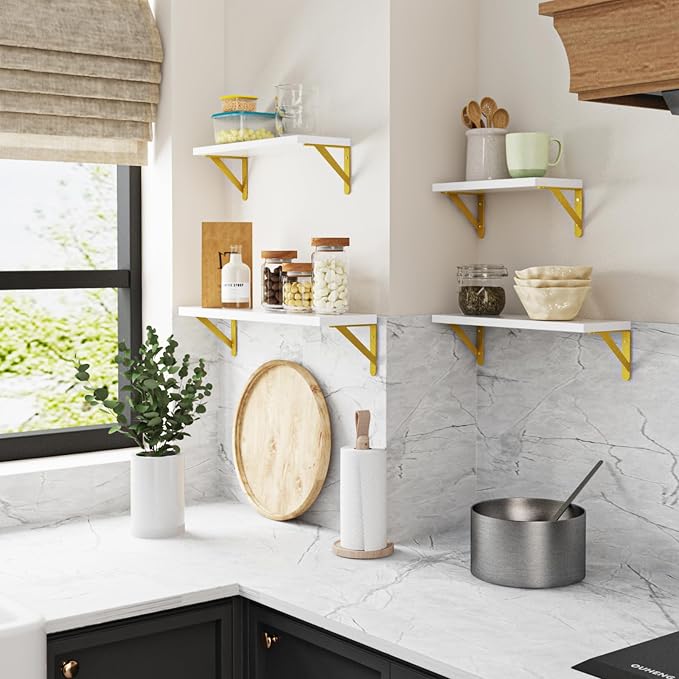 YGEOMER White Shelves for Wall, Different Sizes Wall Floating Shelves for