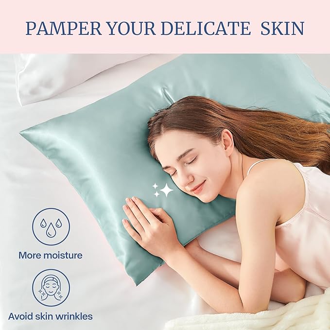 BEDELITE Satin Pillowcase for Hair and Skin, Super Soft Similar to Silk Pillow Cases 4 Pack with Envelope Closure, Cooling Pillowcases for Women Men (20"x26" Standard Size, Haze Blue)