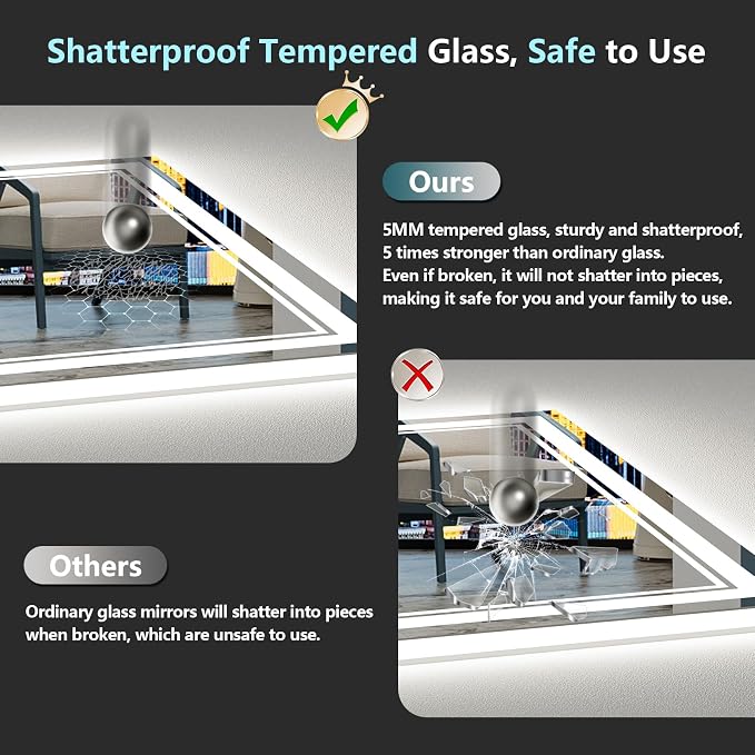 40x36 LED Bathroom Mirror with Lights, Backlit and Front Lit Anti-Fog Lighted