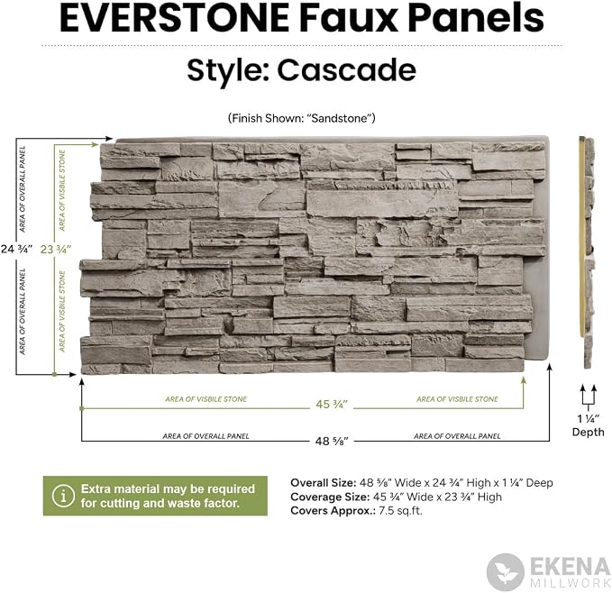 Ekena Millwork 48 5/8"W x 24 3/4"H x 1 1/4"D Cascade Stacked Stone, StoneWall