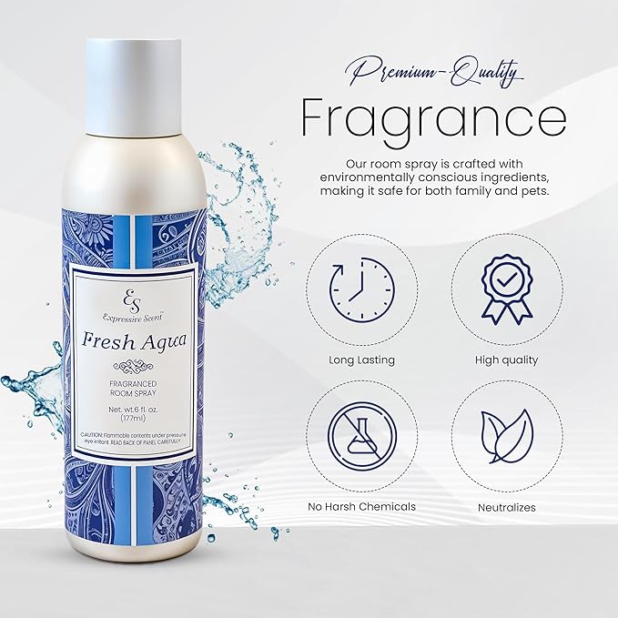 Expressive Home Scent Room Spray - Long Lasting Fresh Aqua Air Freshener Spray for Bathroom, home & Office - home fragrance spray 6 FL oz