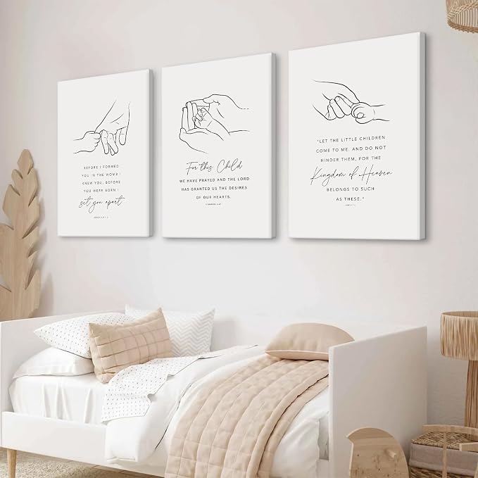 Joocrise Nursery Scripture Wall Art Set of 3 Nursery Bible Verse Wall Decor