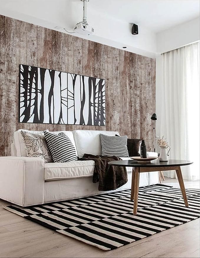 Dimoon 236"x17.7" Wood Stick and Peel Wallpaper Dark Grey Brown Wood Contact