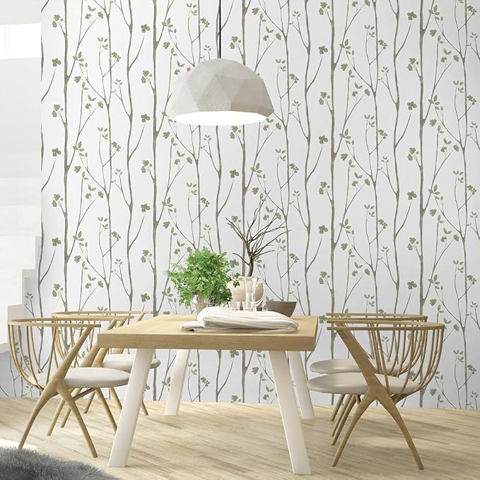 Timeet Green Leaf Wallpaper 16" x 197" Boho Floral Peel & Stick Removable