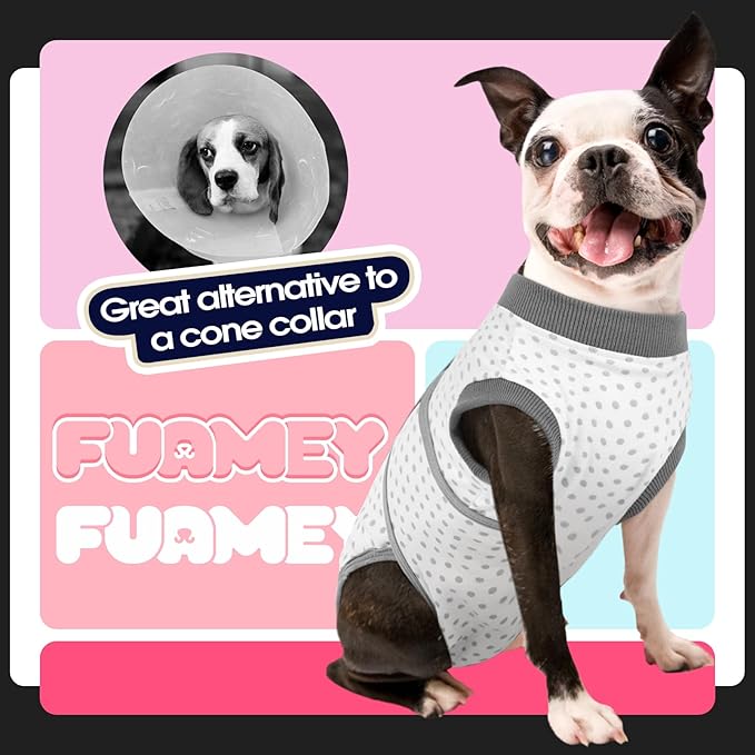 FUAMEY Dog Recovery Suit Male,Dogs Surgery Neuter Suits Puppy Spay Shirts for Female Protect Dog's Skin Anti Licking Abdominal Wounds Doggie Onesie Pet Bodysuit Alternative to Cone Polka Dot S