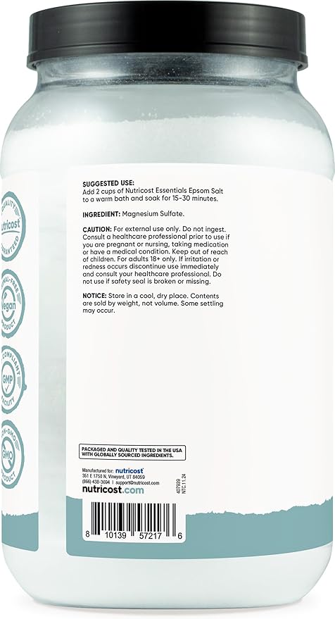 Nutricost Essentials Pure Epsom Salt 8 LBS (100% Pure Magnesium Sulfate) - Relaxing Soaking Solution