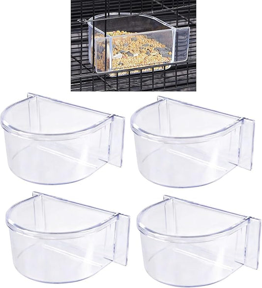 Lot of 4 Bird Cage Clear Plastic Seed Water Feeder Cups