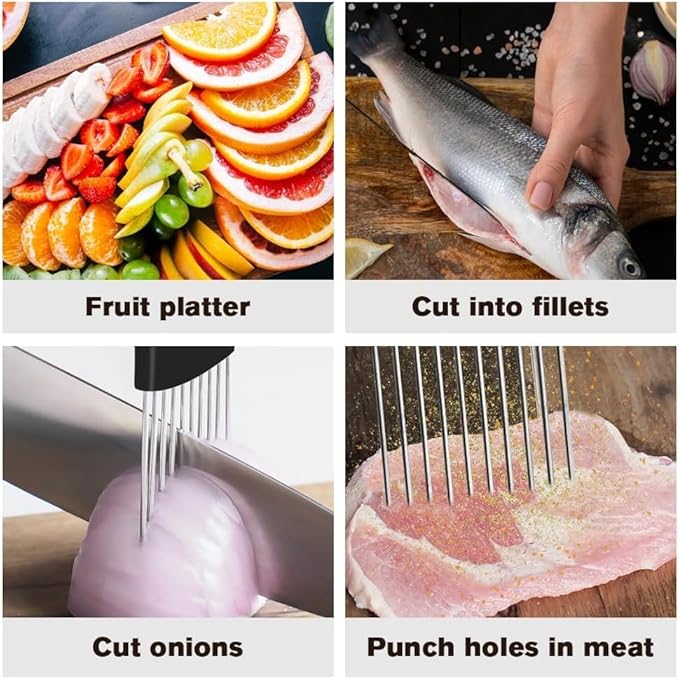Onion Slice Holder, 2026 New Stainless Steel Onion Slice Holder Lemon Slicer Vegetable Cutter, Multifunctional Chopper Assistant Kitchen Slicer Tool for Fruit, Meat, Tomato, Onion Slicing ﻿ (1pcs)