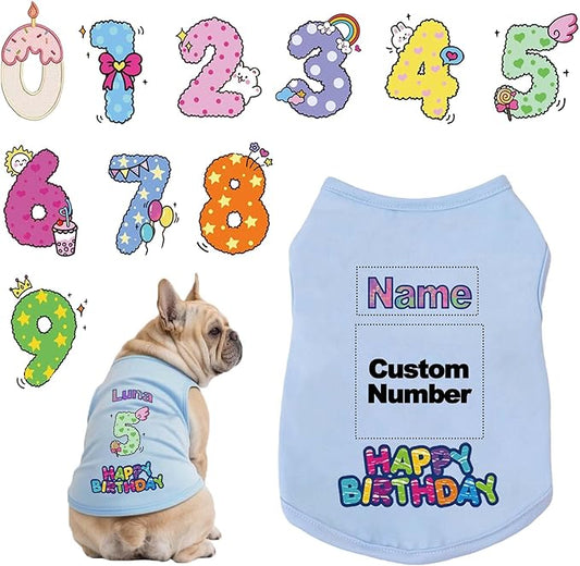 Custom Dog Birthday Shirt,Personalized Pet Apparel Print with Name Age Number,Pet Birthday Outfit,Lightweight Breathable Cotton Vest for Small Medium Large Dogs Cat (Blue, 8X-Large)