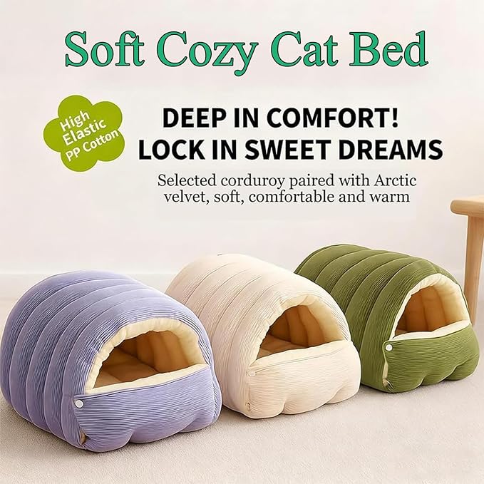 Expectation Cat Bed, Removable and Washable Winter Closed-Off Cat Bed, Soft Fluffy Warm Autumn/Winter Cats House, Washable Non-Slip Pet Sleeping Bag for Indoor Cats Small Dogs (I,Medium)