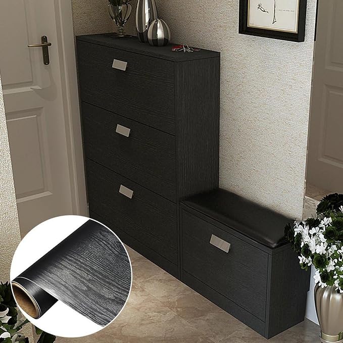 practicalWs Black Wood Wallpaper 35.4 in x 118 in Peel and Stick Wallpaper