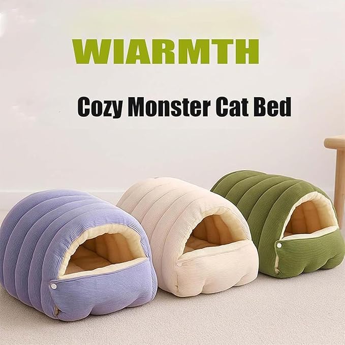 Removable and Washable Winter Closed-Off Cat Bed, Cat Winter Cave, Cute Cat Beds for Indoor Cats, Disassembled Design for Easier Cleaning, with Hair Remover (2PcsPurple, 17.7 * 11.8 * 7.5 in)