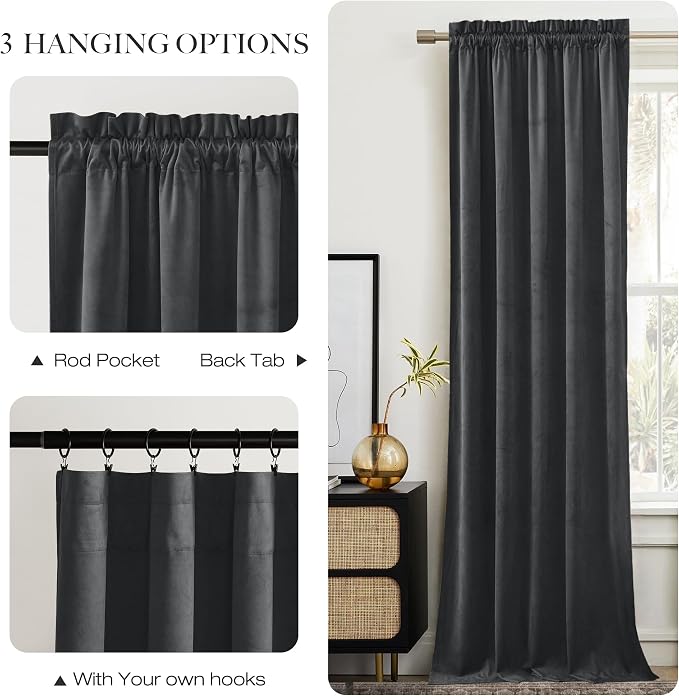 NICETOWN Grey Velvet Curtains 144 inches Long