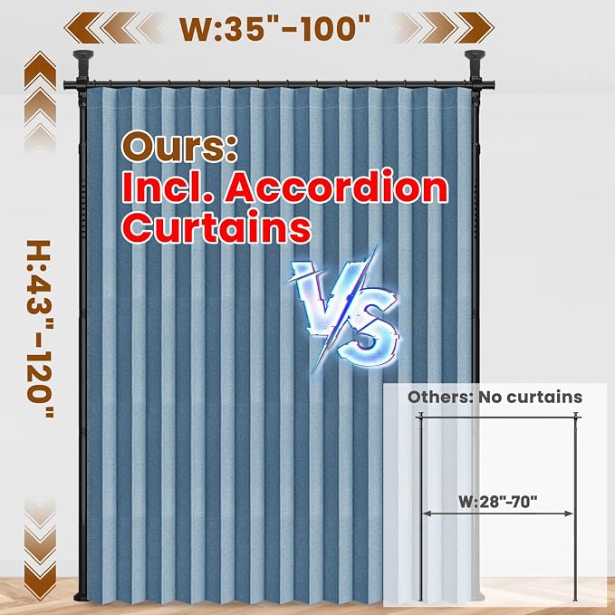100% Blackout Room Divider Curtains Sets Blue 1 Panel W100 x L96in No Drill