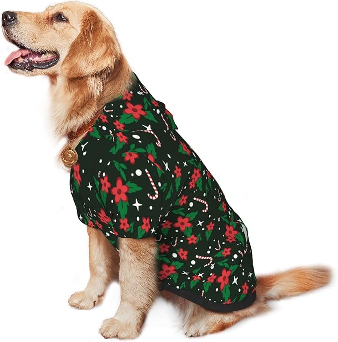 Black Candy Cane Hoodie,Christmas Cosplay Dog Clothes with Pocket and Hat Winter Clothes Sweaters X-Small