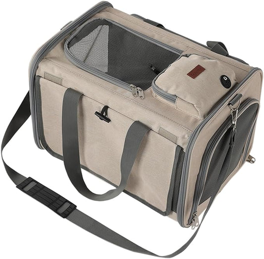 Small Dogs Carriers Airline Approved Khaki Softside Cats Carrier Travel Bag for Medium Large Cats,Puppies,with Large Pocket,Sunshade Curtains,Privacy Protection,Breathable,Outdoor