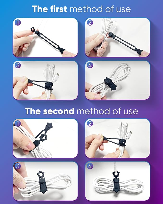 Quick Bind–Silicone Cable Ties Reusable, Cord Organizer for Charging Cables, Data Cables & Computer Wires, Multipurpose Elastic Cable Management Straps for Home,Office,Travel(16pcs,Black)