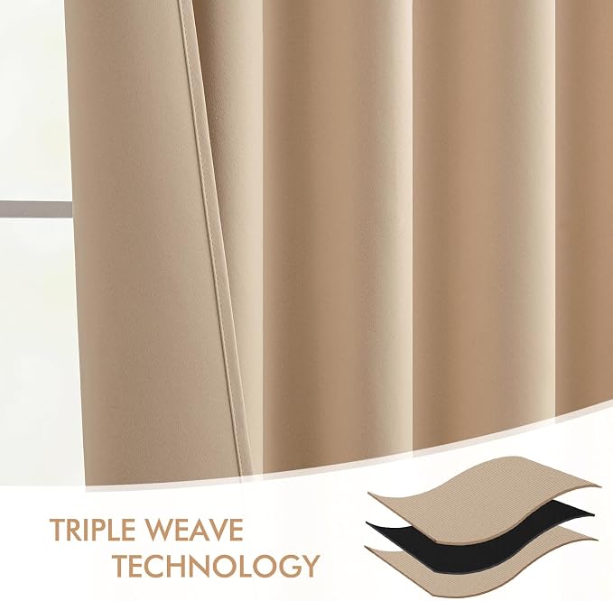 MIULEE Beige Back Tab Blackout Curtains 54 Inches Long 2 Panels Set