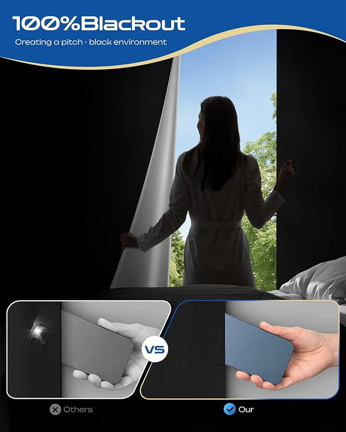 57" W x 72" L 100% Blackout Curtains, Total Darkness No-Drill Black Out Window