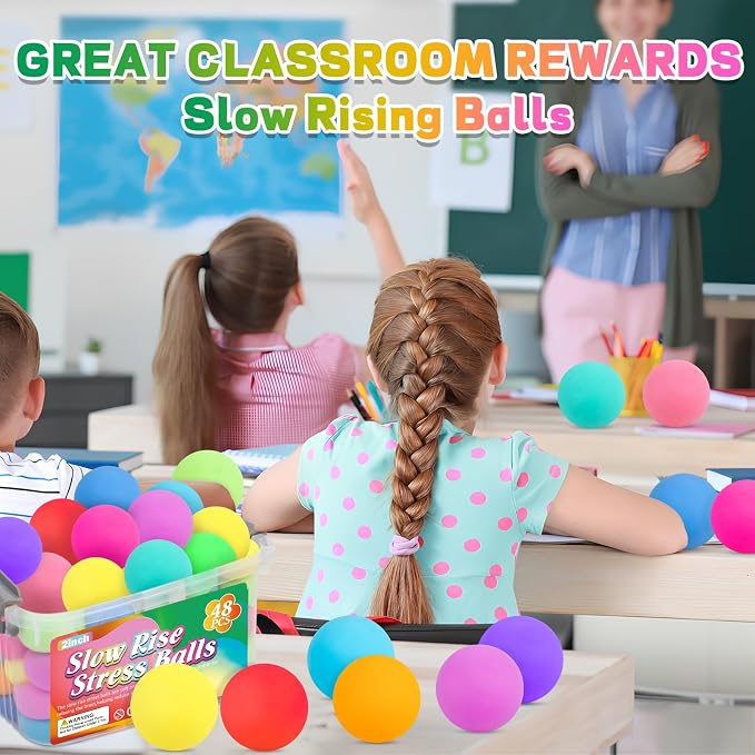 VISCOO 48 Pack Stress Balls for Kids Adults,Slow Rising Stress Ball | Fidget Toys for Anxiety Relief,Hand Therapy Sensory Squishy Ball,Bulk Squeeze Balls,Party Favors Classroom Prizes(2")