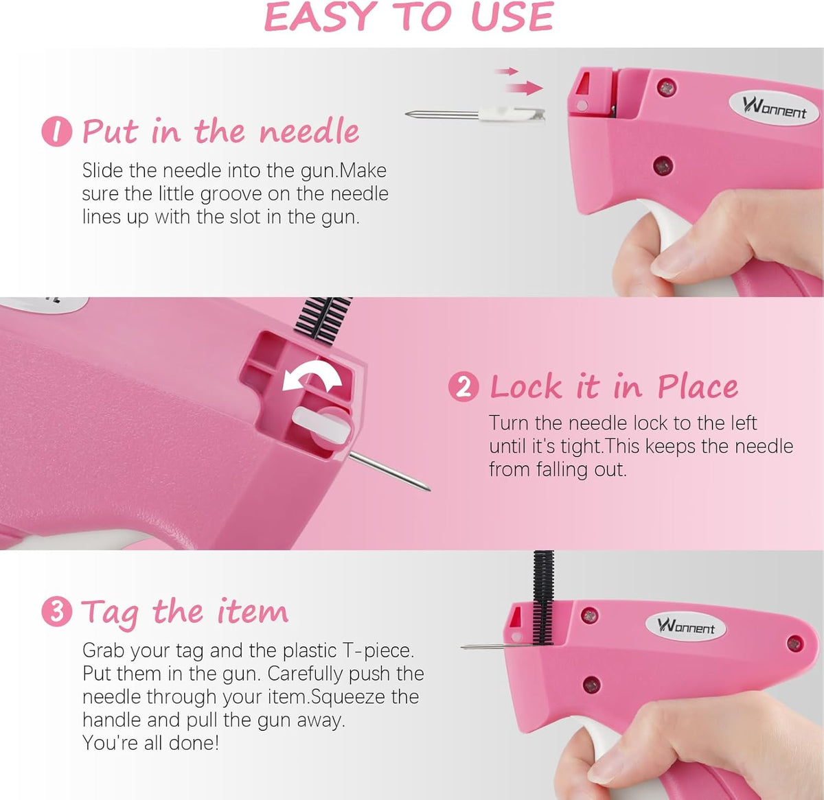 Stitch Gun for Clothes Stitchy Tagging Gun for Clothing Stitchy Quick Clothing Fixer -Includes 1,000 Black Fasteners & 1,000 White Fasteners & 6 Needles(hotpink+White)