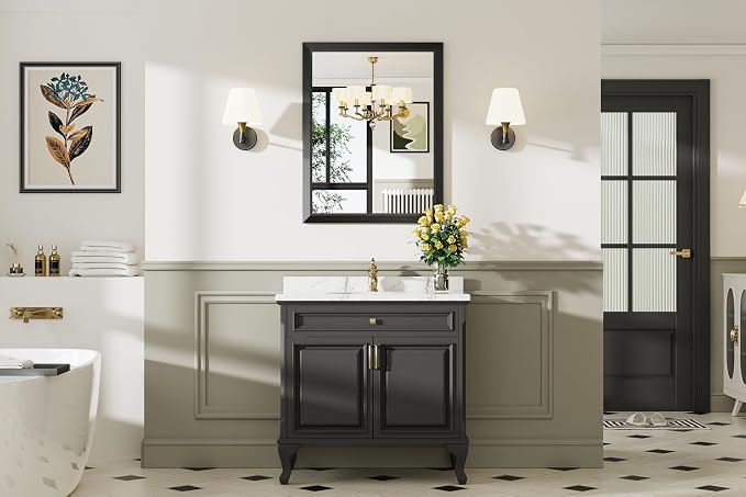 Briivue 28x32 Inch Black Bathroom Mirror