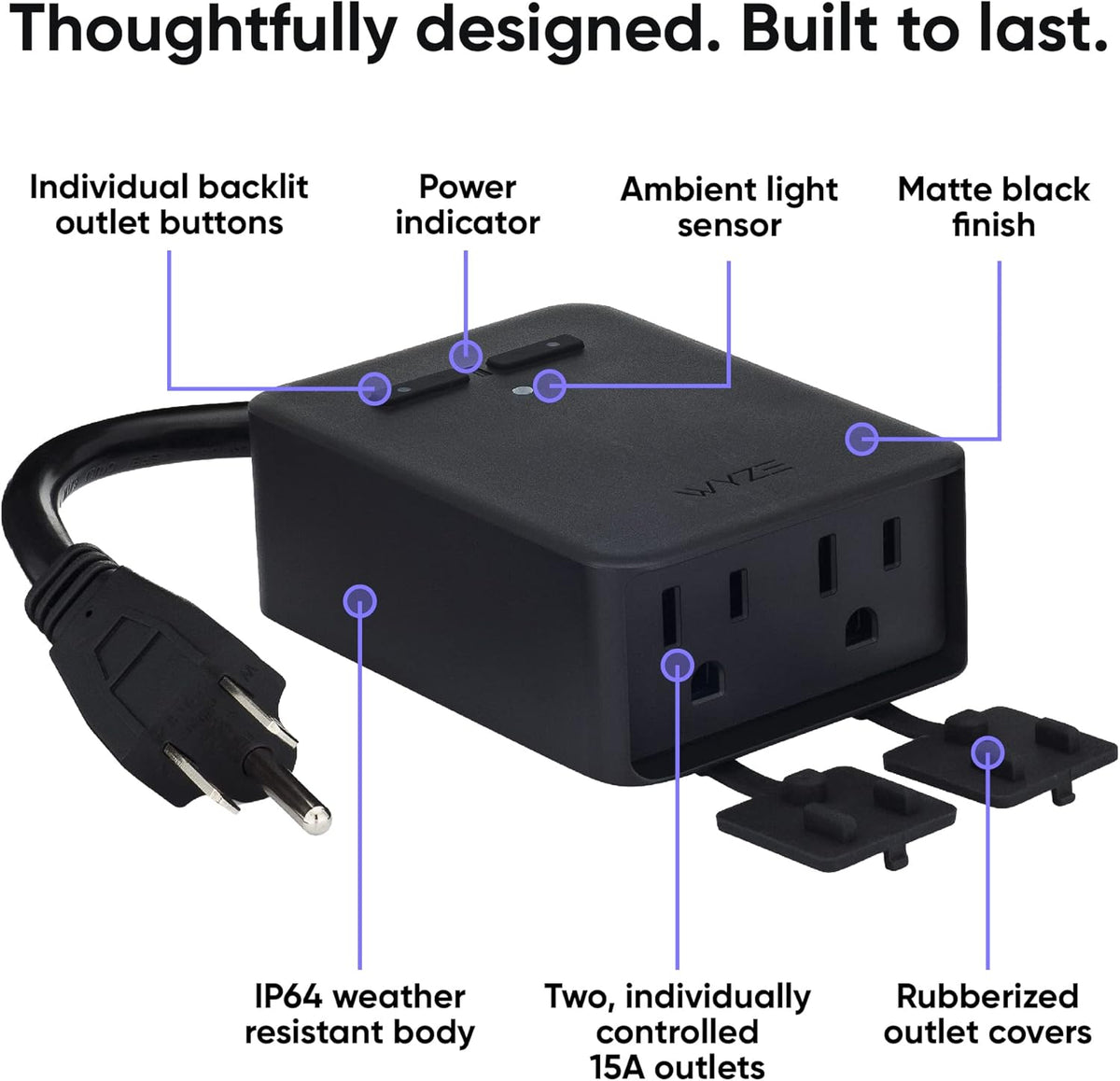 Wyze Plug Outdoor, Dual Outlets Energy Monitoring, IP64, 2.4GHz WiFi Smart Plug, Works with Alexa, Google Assistant, IFTTT, No Hub Required, Black