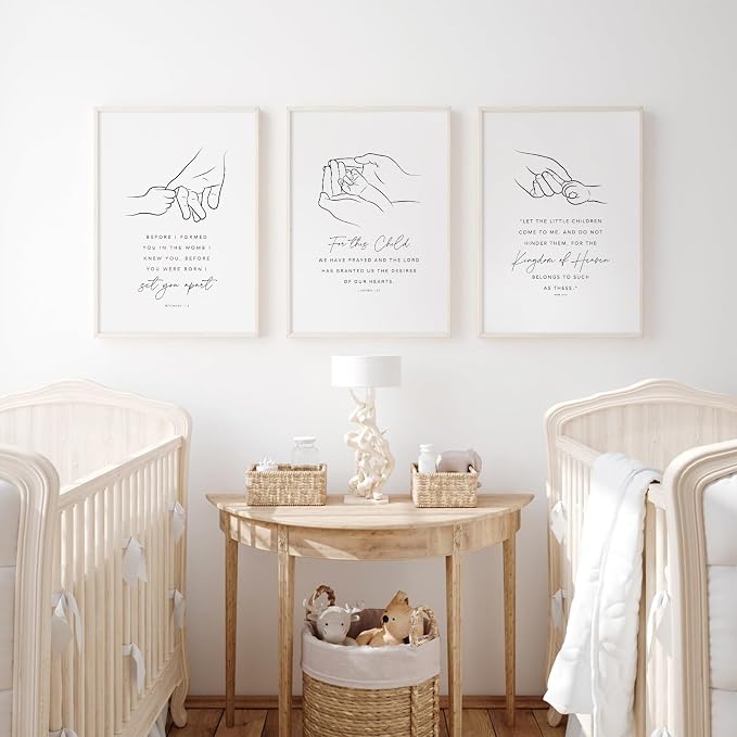 Joocrise Nursery Scripture Wall Art Set of 3 Nursery Bible Verse Wall Decor