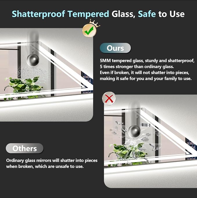 72x36 LED Bathroom Mirror with Lights, Backlit and Front Lit Anti-Fog Lighted