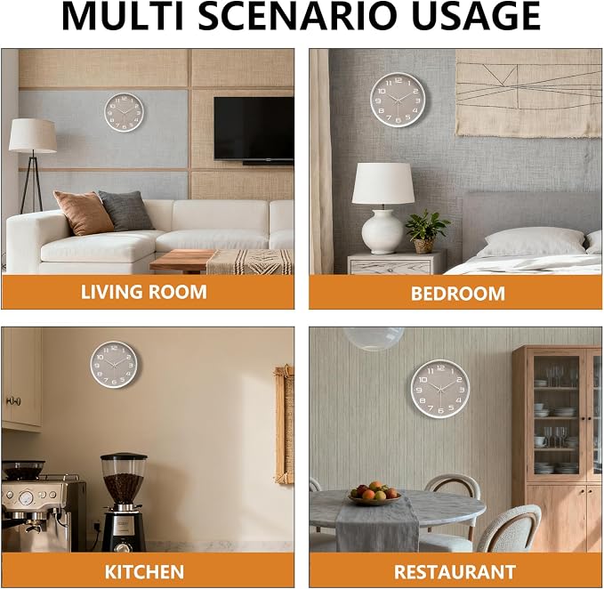 Silent Wall Clock with Large Numbers, 10 Inch Battery Operated Analog Clock