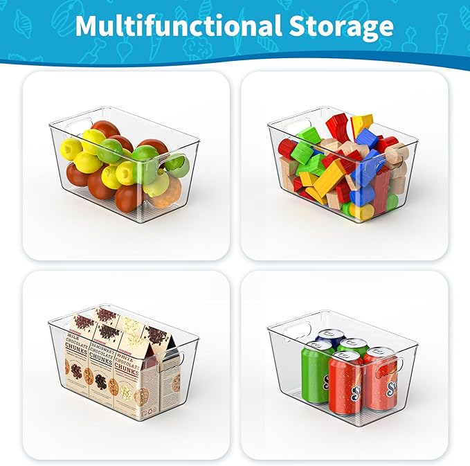 Clear Pantry Organizer Bins, Plastic Organizers & Storage Containers, Cabinet Organizer, Home Organization Must Haves for Kitchen, Laundry Room, Office, Closet & Freezer (4 Pack)