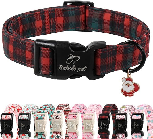 Christmas Dog Collar for Puppy Small Dogs - Vintage Red Green Tartan Christmas Collars for Dogs, Soft Adjustable Winter Holiday Dog Collars with Quick Release Buckle XS