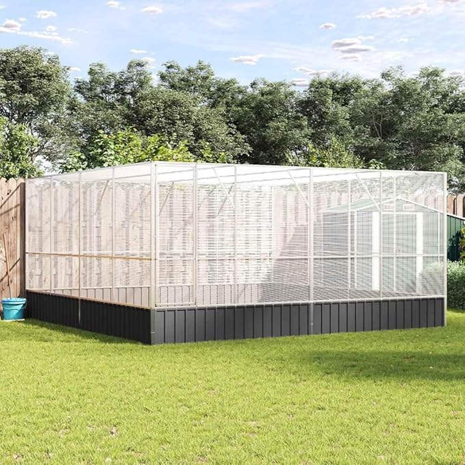 Outdoor Aviary Bird Cage, Galvanized Steel Outside Ample Activity Space Birdcage, 164.6"x163"x83.5", -262