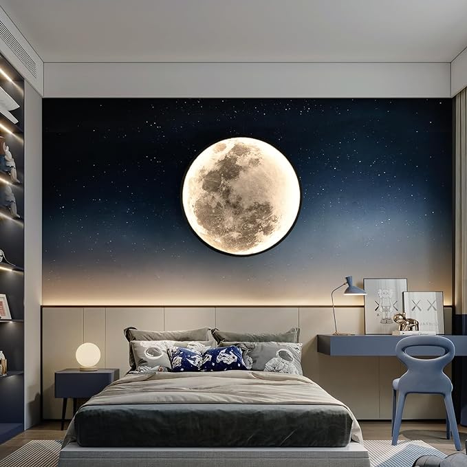QIYIMEILUX 31.5 inch Large Moon Wall Sconce Plug in Dimmable Modern LED Wall
