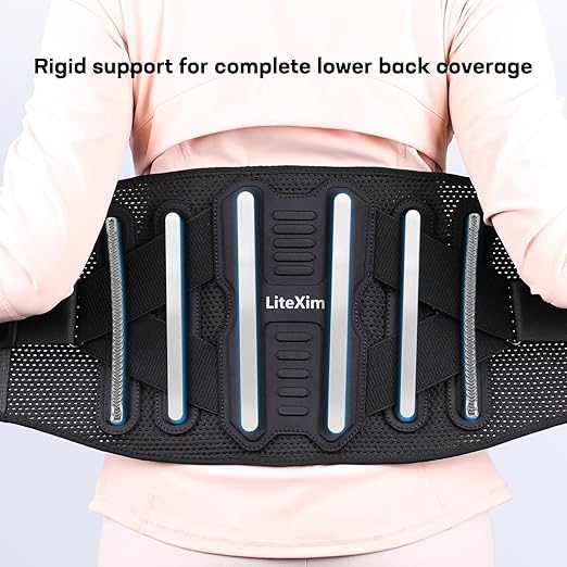 Pro Back Brace for Men Women Lower Back Pain Relief with Rigid Bionic Support & Massager Pad, Air Mesh Lumbar Belt for Sciatica, Hernia Disc, Scoliosis, Adjustable Brace for Spinal (Black, Medium(Belly: 33"-39"))